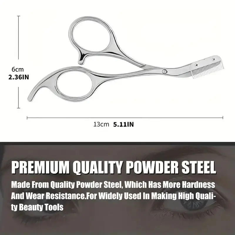 Stainless Steel Eyebrow Trimmer Scissors & Comb Set - Precision Grooming Tool for Men and Women - Effortless Hair Removal 3