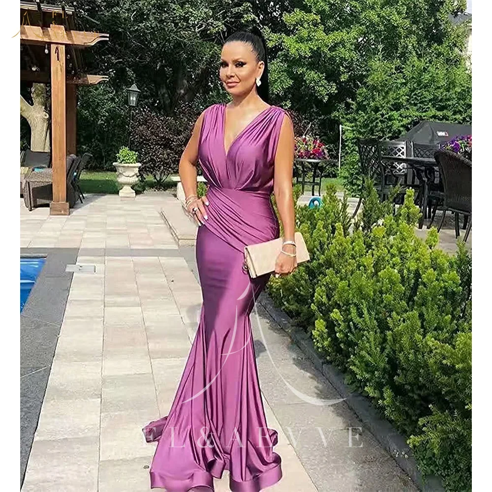 

Grape Satin Bridesmaid Dress Deep V-neck Guest Wedding Dresses for Parties Mermaid Elegant Party Dresses Wedding Ceremony Gowns
