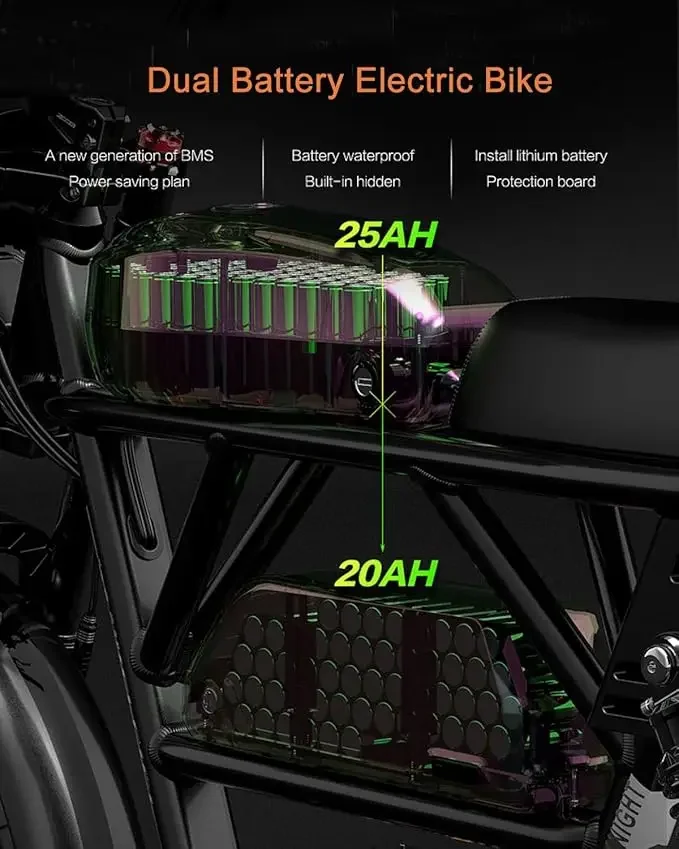 Nowy rower elektryczny dla dorosłych 2000W 48V 45Ah , 35 MPH podwójny silnik podwójna bateria Ebike, 20 grubych opon pełne zawieszenie, do 173mil 3