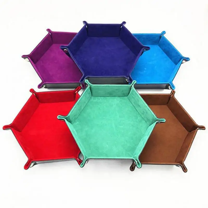 6 Colors Foldable Dice Tray Box Home Desktop Storage PU Leather Poker Storage Tray Four-corner Dice Game Storage Tray bag foldable tray and storage bag for d