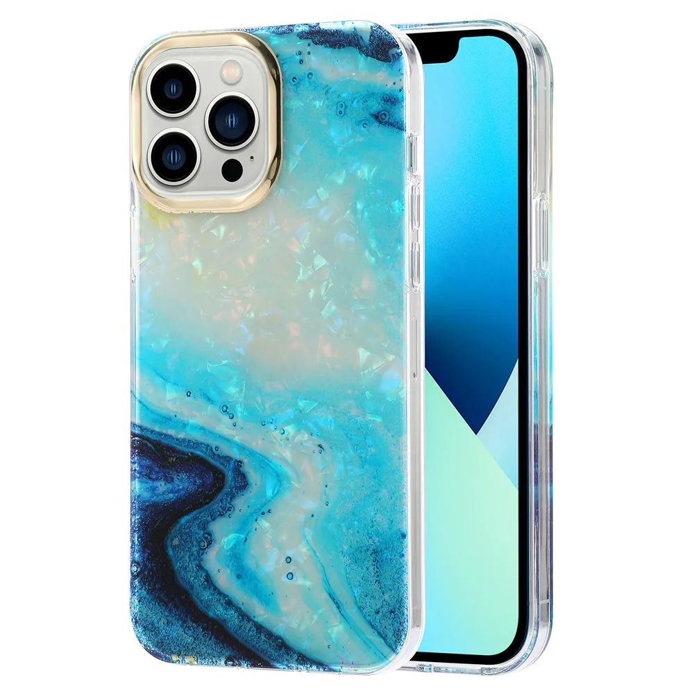 8PCS Shining Shell Pattern Case for iPhone, TPU + PC, Personalized, Electroplated Marble Cover for Apple iPhone 14, 13 Pro Max