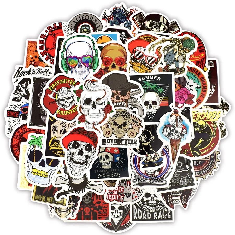 

50Pcs Sugar Skull Stickers Horror Graffiti Stickers Gothic Skull Vinyl Decal