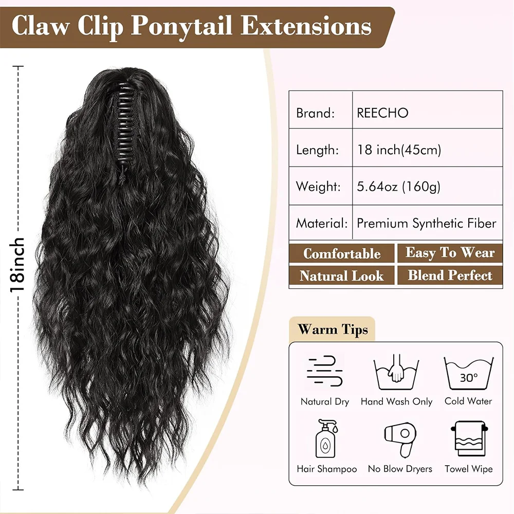 Chic Curly Wave Claw Clip Ponytail Extension Natural-Looking Easy Use Synthetic Hair for Everyday Elegance