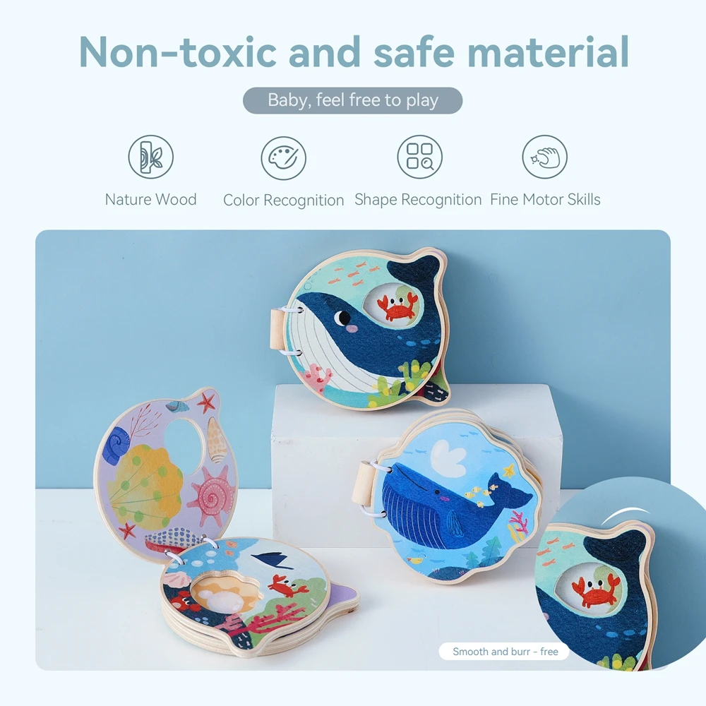 Montessori Baby Wooden Book Marine Animal Learning