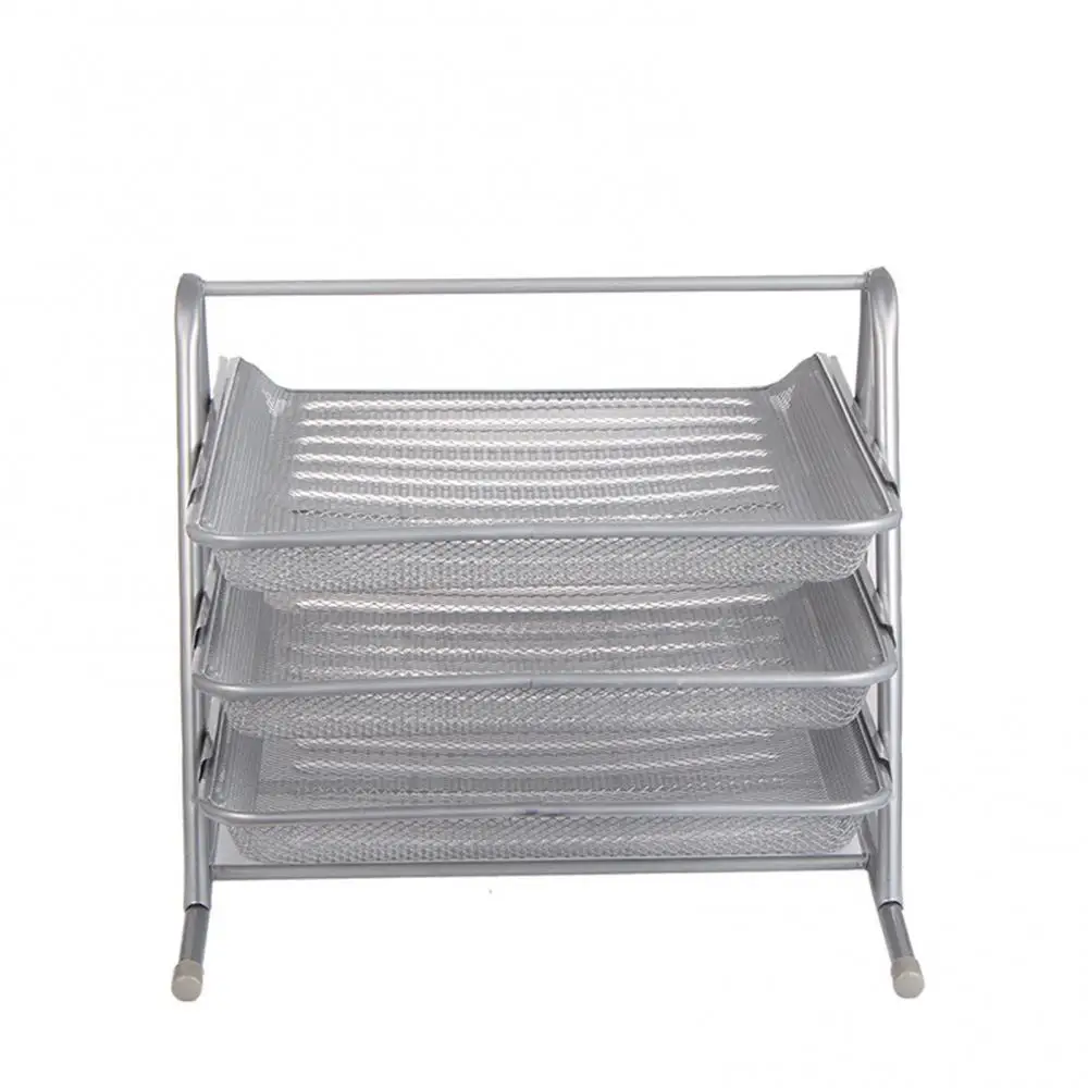 Creative File Tray Desktop Organizer Anti-Rust 3 Layers Metal Wide Entry Desk File Document Letter Organizer Tray Storage Rack