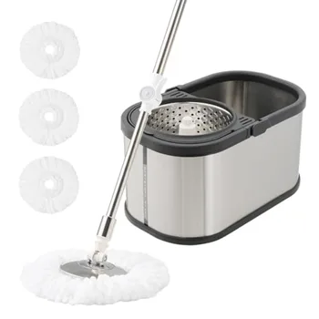 Stainless Steel Spin Mop and Bucket with Wringer Set 360° Spinning Mop Bucket Floor Cleaning System with 4 Microfiber Mop Repla 1