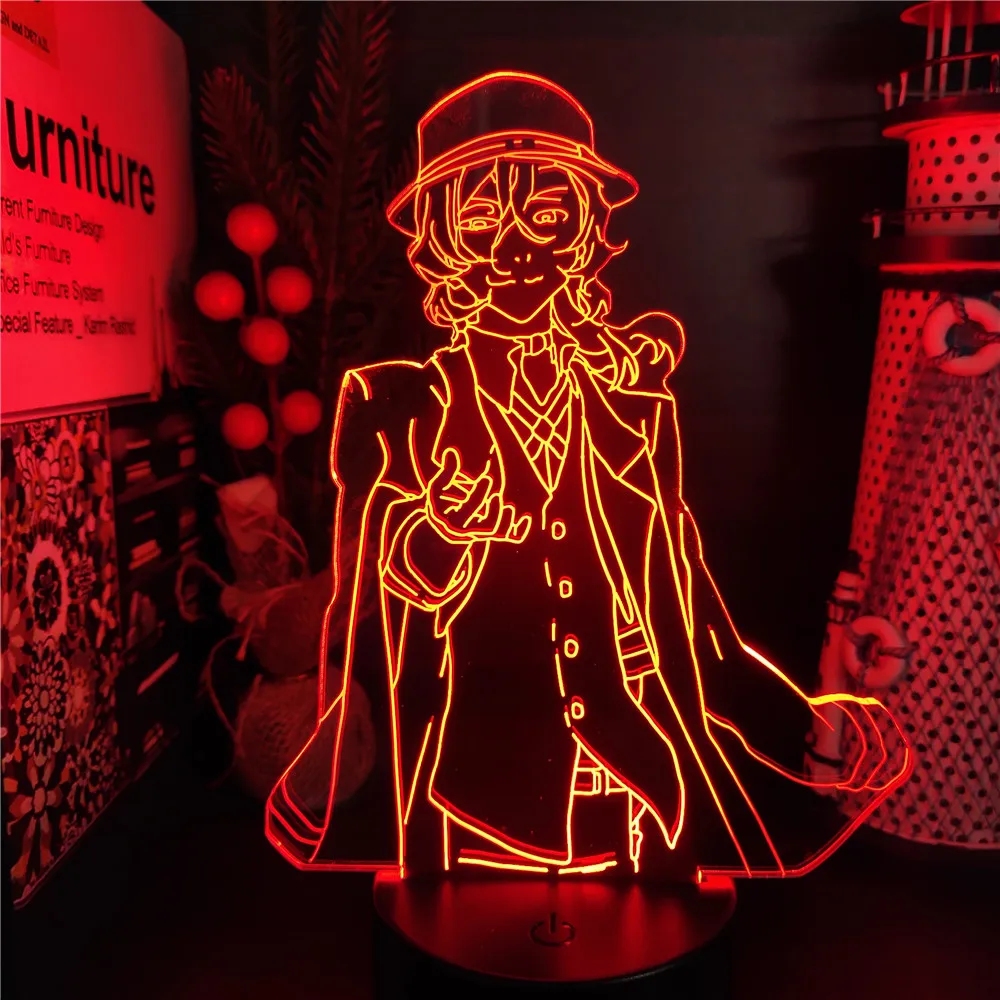 night lamp for bedroom wall Anime Bungou Stray Dogs Acrylic 3D Night Light Nakahara Chuuya Led Neon Table Lamp for Children Bedroom Decor Lampara Manga Gift dinosaur lamp Night Lights