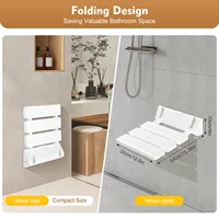 90° Folding Shower Seat Wall-Mounted Waterproof Shower Bench Shoe Changing Stool White Load 130kg for Bathrooms Porches 32*34cm 2