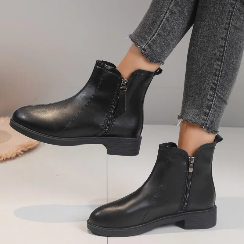 

Round Toe Fashion Comfort Shoes for Women 2023 Winter New Zipper Women's Ankle Boots Rubber Women's Roman Boots Zapatos