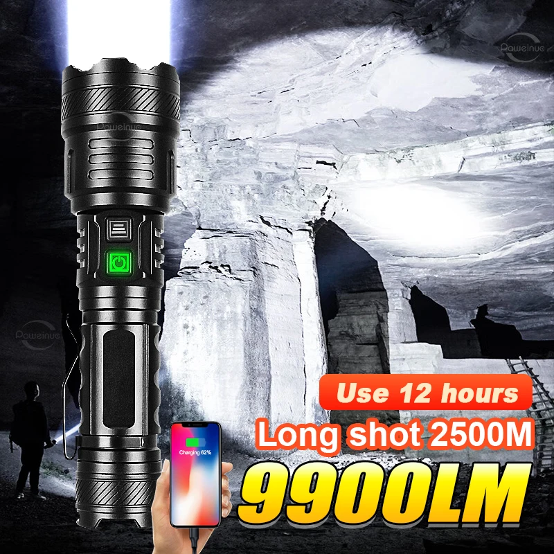 Super Powerful LED Flashlight Zoom Tactical Torch Light High Power USB Rechargeable Lamp Long Range Ultra Bright Lantern Hunting