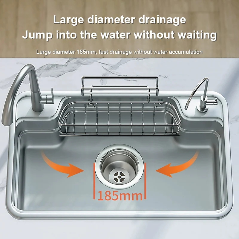 Stainless Steel Kitchen Sink With Rack Shelf Large Single Slot Washing Basin Household Multifunctional Pool For Kitchen 3