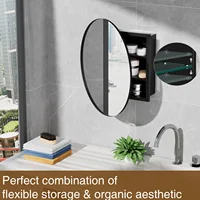 Round Bathroom Cabinet Mirror Wall Mounted Assembled Storage Adjustable Shelf Modern Mobile Bagno Single Door Home Furniture 5