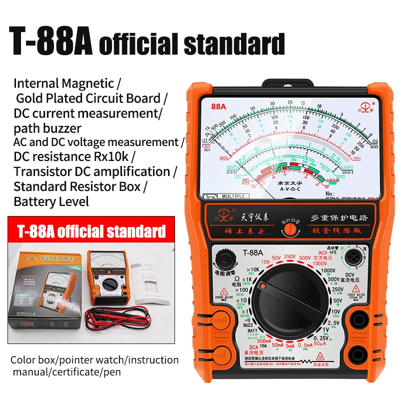 2022New Pointer Multimeter T88A T88B T88C AC/DC 2500V Volt-Ammeter Analog Multimetro Resistor Tester With Coat Electrician Tools 6
