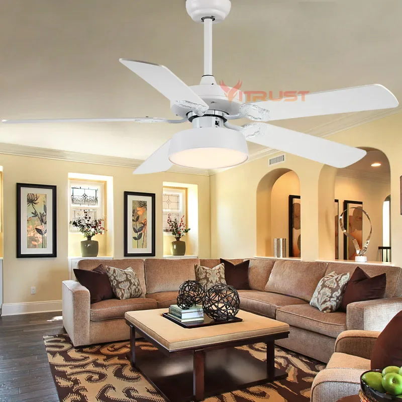 LED Ceiling Fan Light Wood Strong Wind 42in 52inch Remote Control 5 Blade Black White Ceiling Fan Lamp Dining Room Living