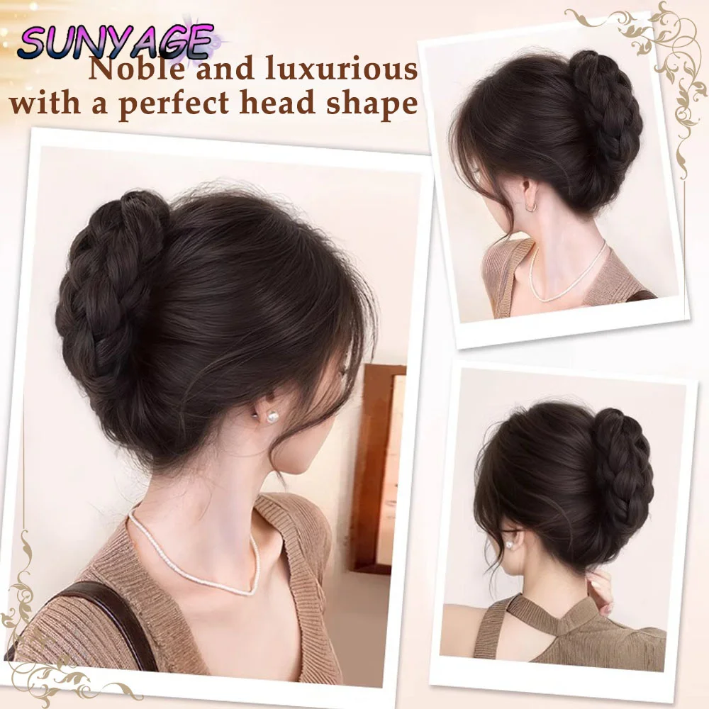 SUNYAGE Synthetic Bun Hair Piece Claw Clip Ponytail Extensions Scrunchie-style Lazy Flower Bud Bun Chignon Wavy Curly Ponytail