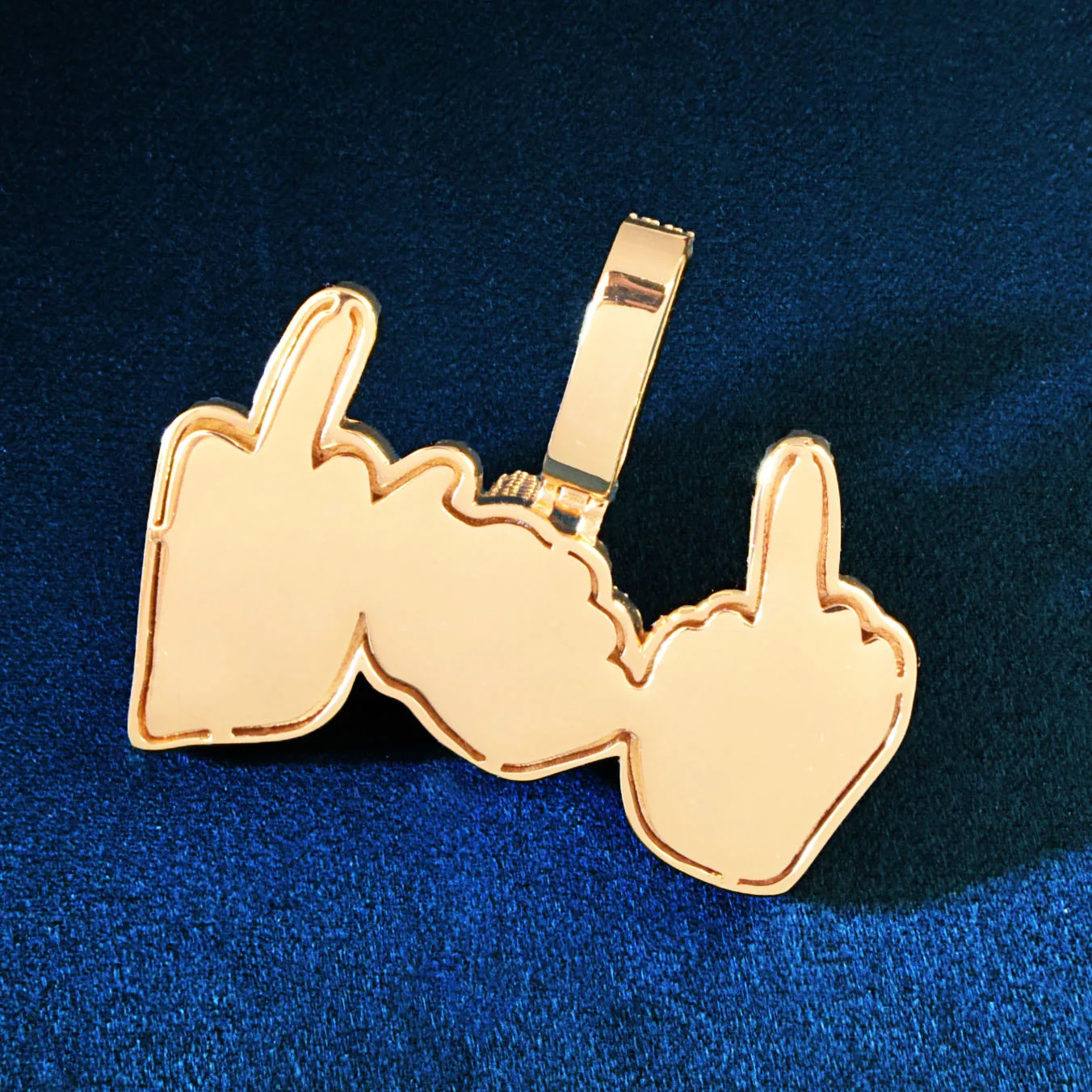 CUC FThree Middle Finger Pendant Men's Hip Hop Necklace Chain Iced