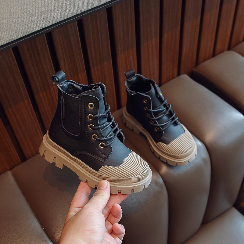 

Free Shipping Princess Microfiber Leather Boy Ankle Boots Kids Children Student Fashion Shoe Girl Cross Tied Autumn Casual Shoes