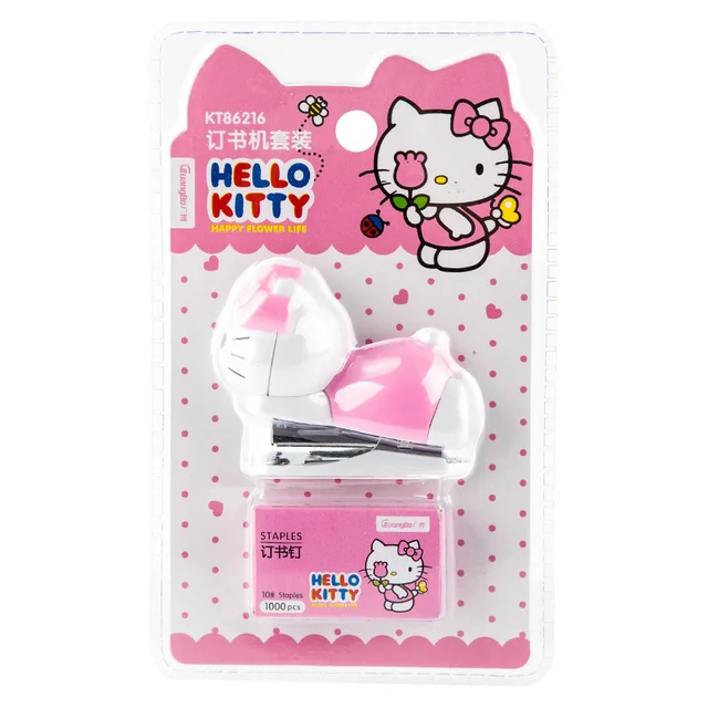 Hello Kitty Stapler Aranyos Gyerek Lány Hallgatói Iroda Rajzfilm Macska Vezető Hordozható Kawaii Mini Tűződokumentum Dokumentumkötési Iskola Kellékek - Image 6