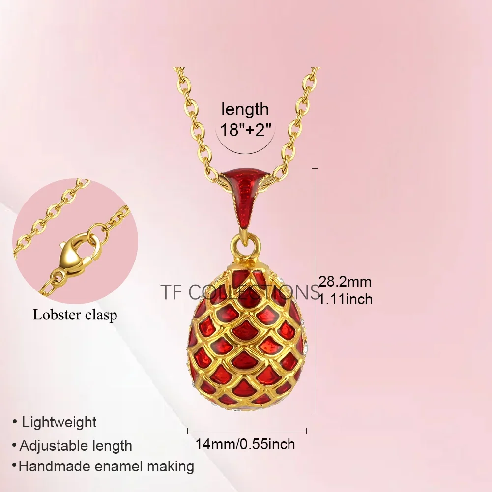 Hottest Jewelry Brass Enamel HandMade Russian Easter Grid Vintage Egg Pendant Charm Crystal Rhinestone Necklace Gift To Women 6