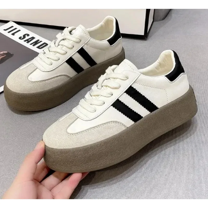 Sports Shoes Thick Sole Casual Board Shoes Women Cowhide Everything Soft Sole Inside Increase De Training Shoes Platform Shoes 2