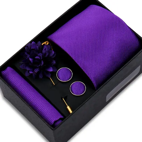 Top Quality Solid color Ties Hanky Cufflinks Brooch Set Elegant Jacquard Necktie For Men Business Wedding In Gift Box Gravatas - Image 19