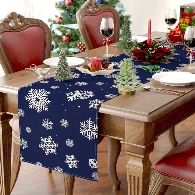 Dark Blue Snowflake Table Runner Christmas Table Decor Kitchen