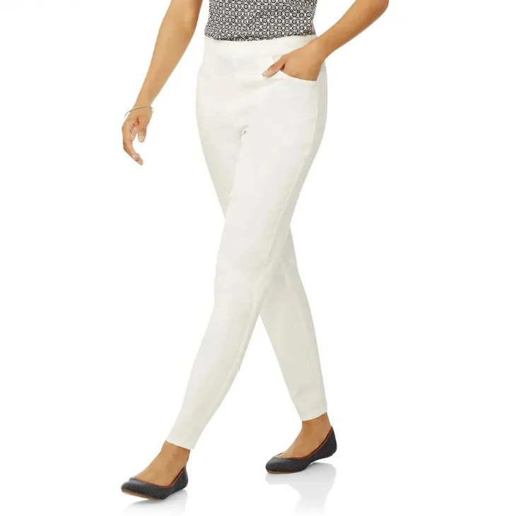 Damen-Stretchhose, weiße gerade Hose, schmale Cargohose, durchsichtige Freizeithose – Detail 5