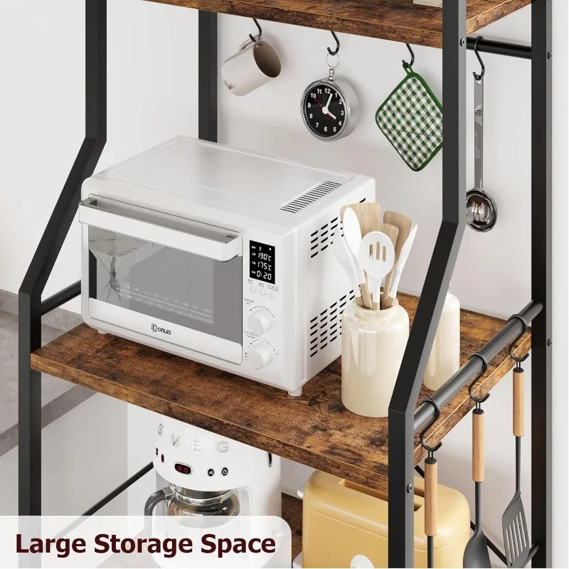 Kitchen Bakers Rack, Microwave Oven Stand with Large Wire Basket, Industrial Coffee Bar Station 6