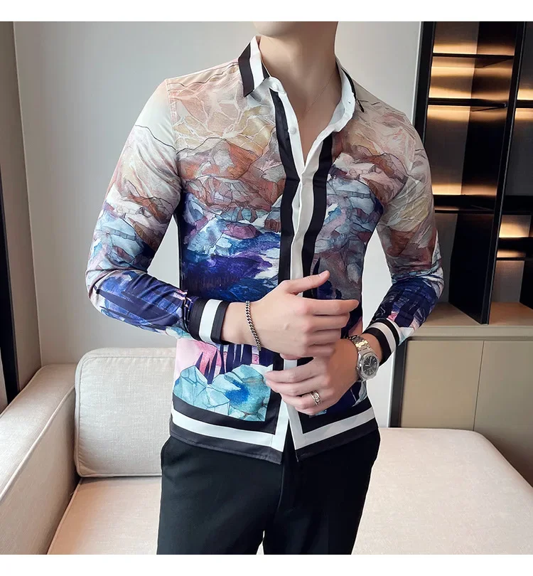 Description Picture 4 of itemLuxury Printed Men's Shirt Long Sleeve Casual Shirt Slim Business Formal Dress Shirt Streetwear Social Party Tuxedo men clothing