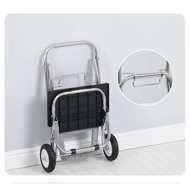 Folding Shopping Cart Free Installation Grocery Portable Stainless Steel Trolley Waterproof Fabric Storage Bag 13cm Wheels Cart 3