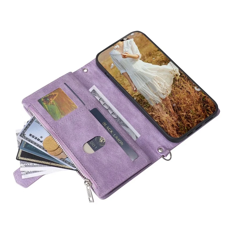 Premium Rhombic Leather Lanyard Wallet Case with Card Holder