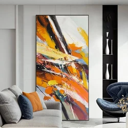 Pure Hand-painted Oil Painting Orange Modern Abstract Corridor Decoration Painting Living Room Vertical Version Hanging Painting