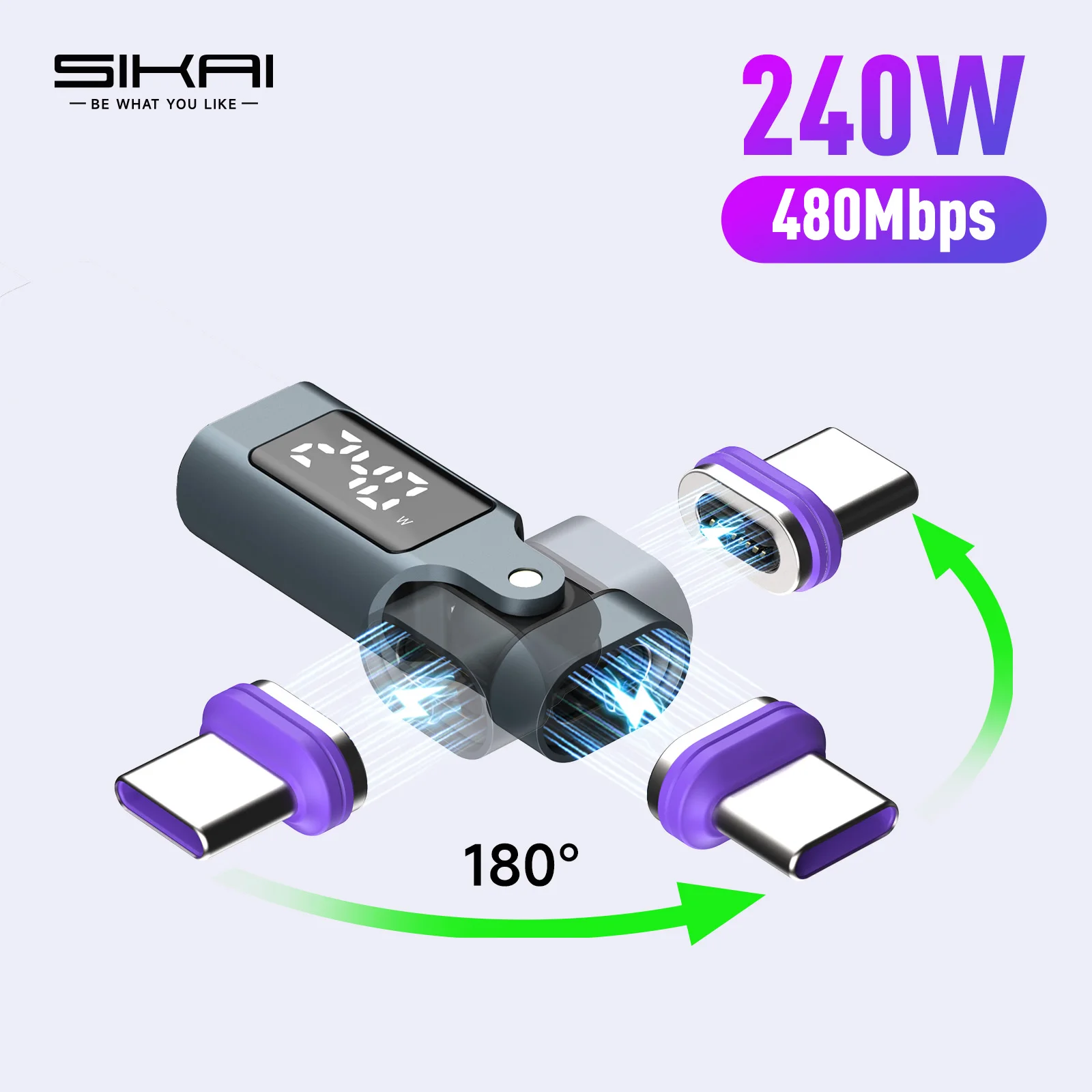 240W 고속 충전 어댑터 180 ° 마그네틱 타입 C 컨버터 디지털 디스플레이 USB C 커넥터 아이폰 17 삼성 노트북용
