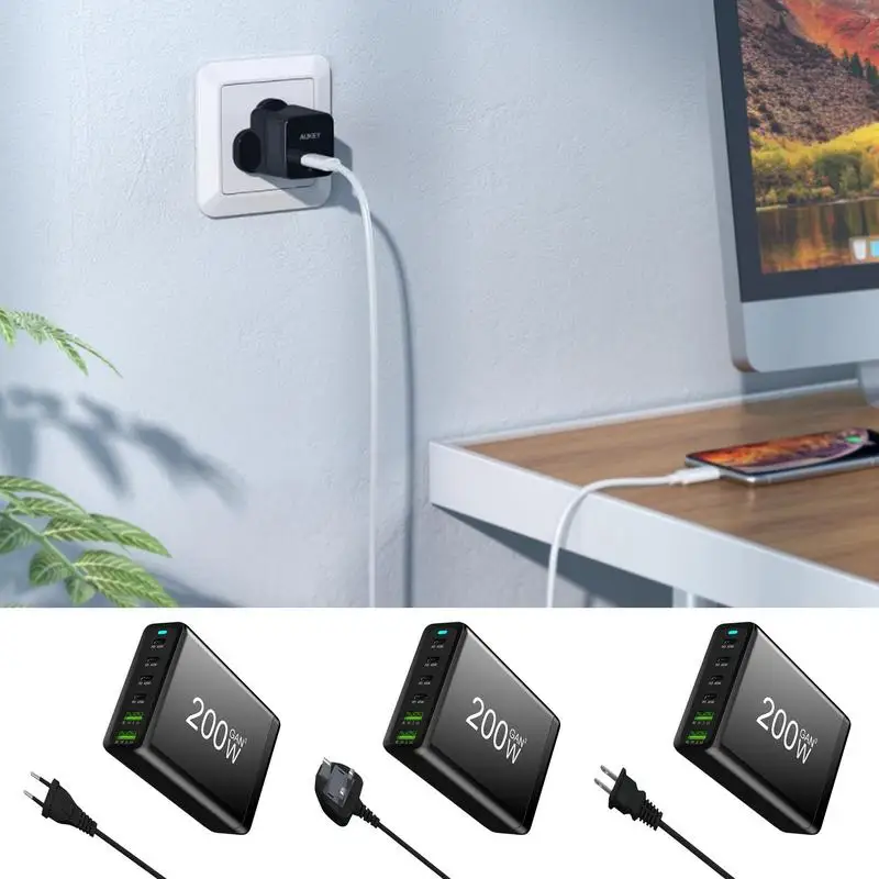 

Charger 200W 6-Port Desktop Charger Charging Station Compact Desktop Charger For Multiple Devices Phone Pad And Tablet Charger