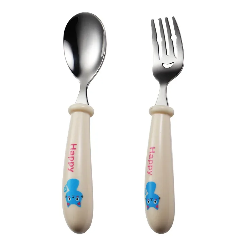 2pcs/Set Baby Gadget Tableware Children Utensil Stainles Steel Toddler Dinnerware Cutlery Cartoon Infant Food Feeding Spoon Fork 2