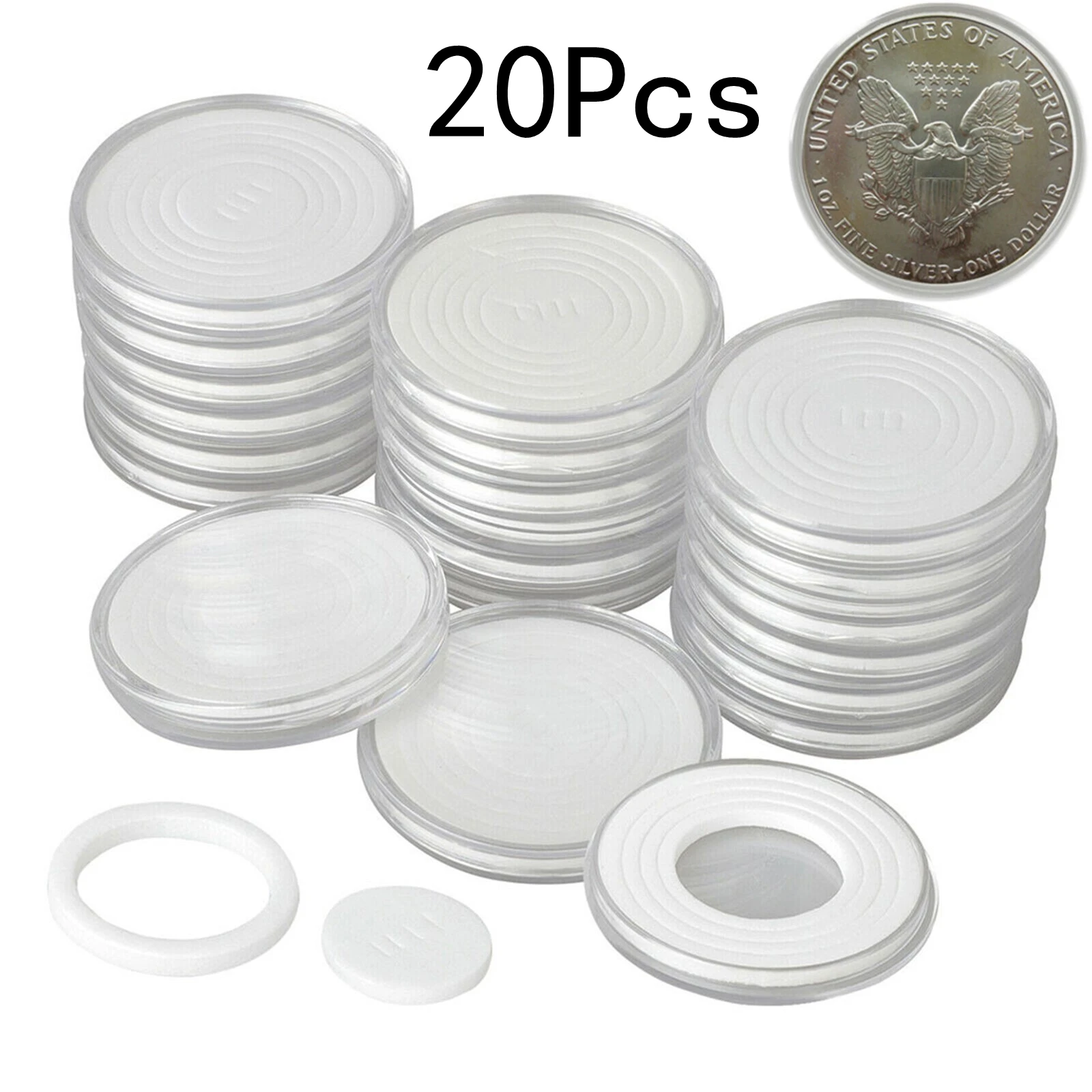 

20Pcs 46mm Clear Coin Storage Box Round Plastic Case Capsules Container Holder