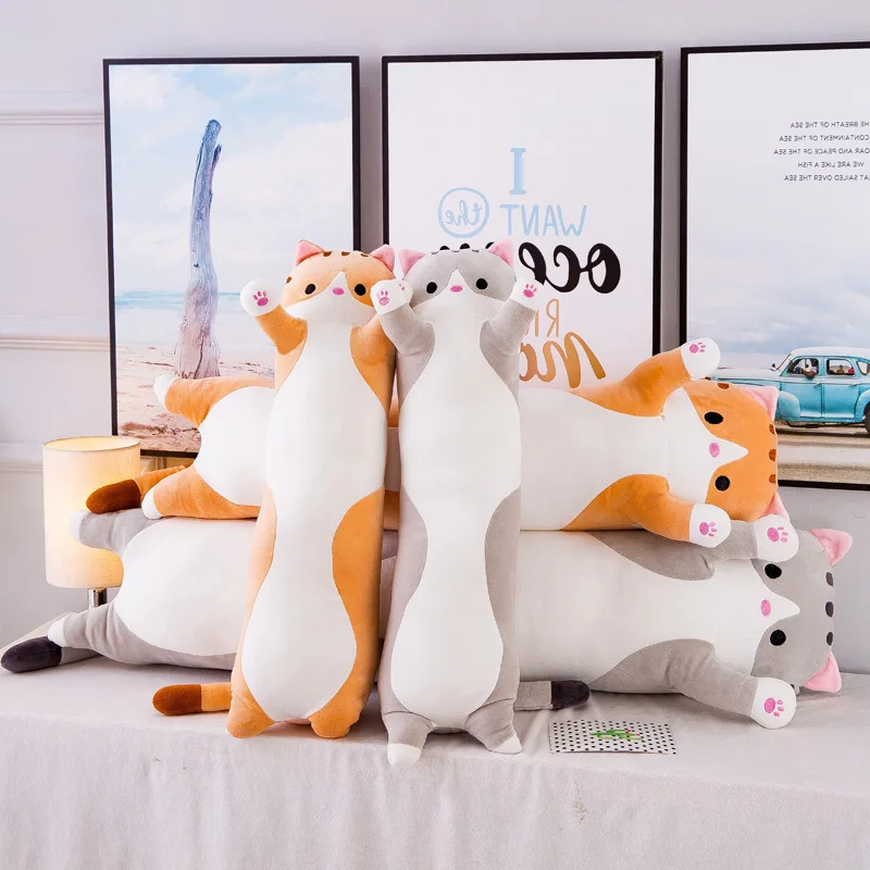 Plush Long Cat Doll Pillow Cute Cat Long Plush Pillow Long Pillow