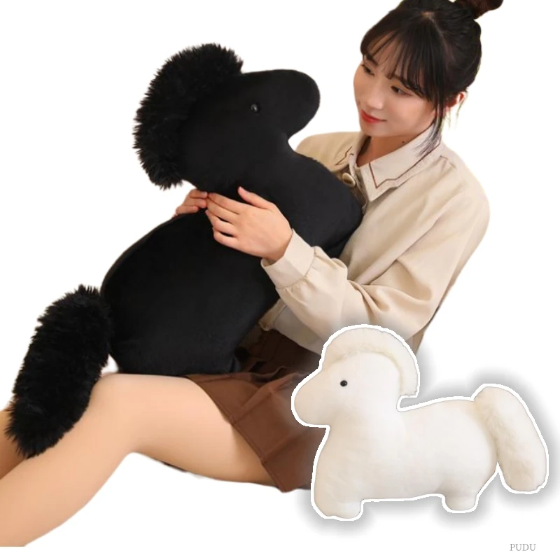 Catroon 55CM  High Quality Animals Black White Horse Stuffed Soft Throw Pillow Super Soft Dolls Girls Baby Home Office Decor