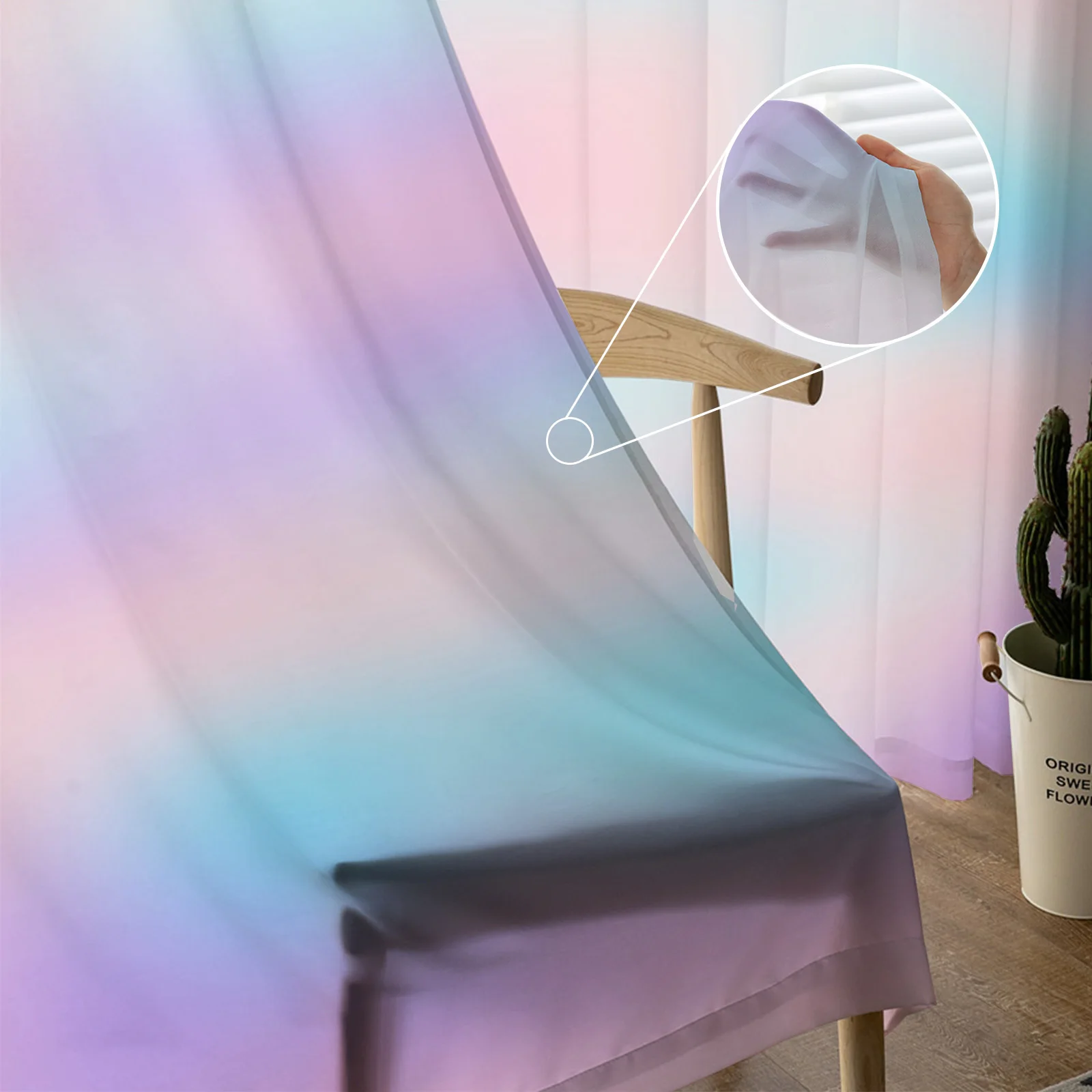 Rainbow Gradient Sheer Voile Curtains Window Tulle Curtains for Living Room Bedroom for Kitchen Curtains Decoration 4