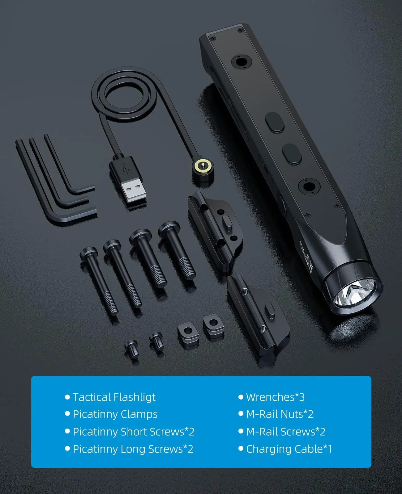 Tactical Flashlight 1700 Lumens Strobe Mode For M-Rail and Picatinny Magnetic Rechargeable Rifle Light