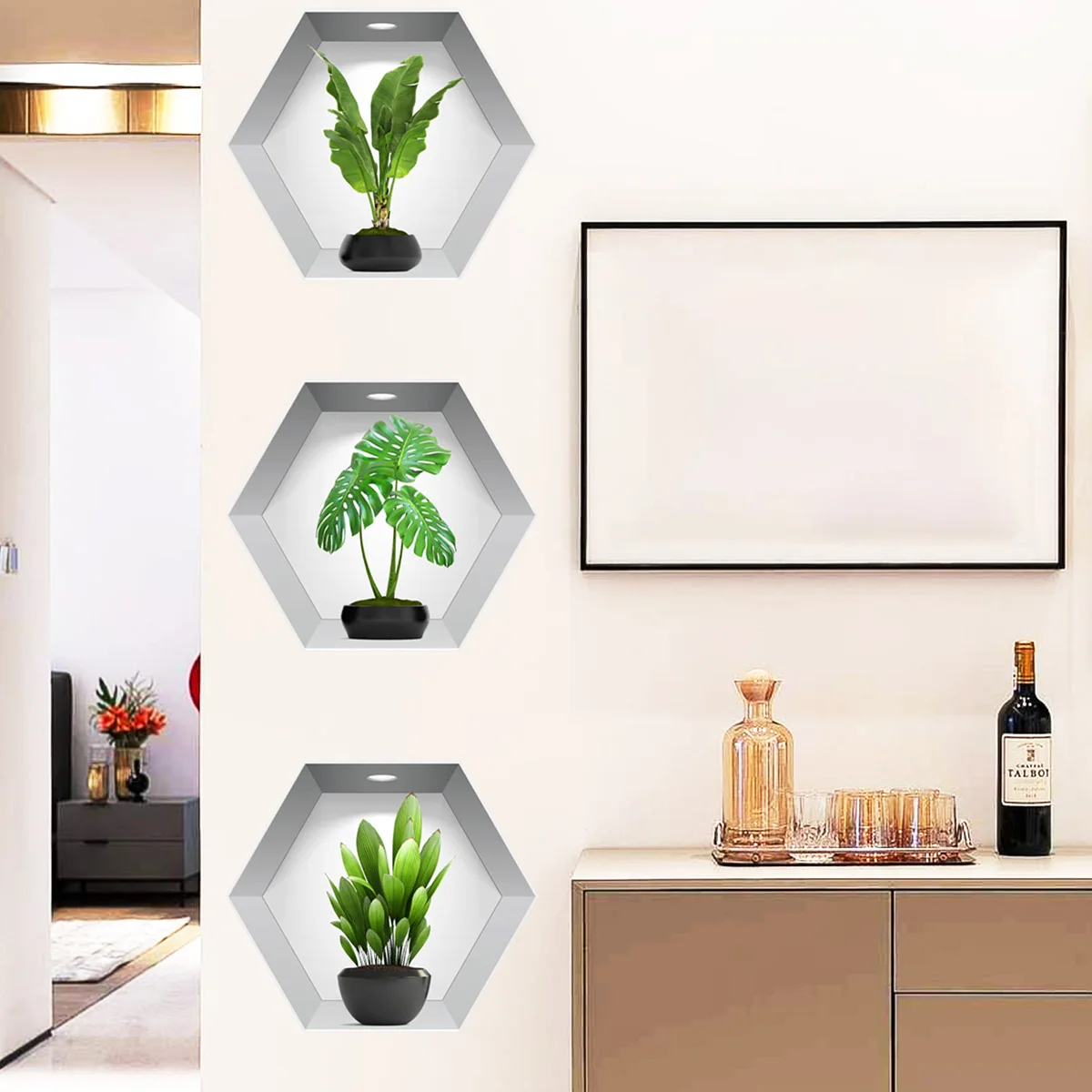 3 Sheets Green Plant Potted Plant Wall Sticker 3D False Window