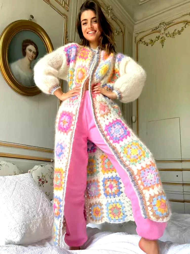 

Вязаный кардидж Gypsy Женский, разных цветов, зимний, бежевый, длинный, ручной работы