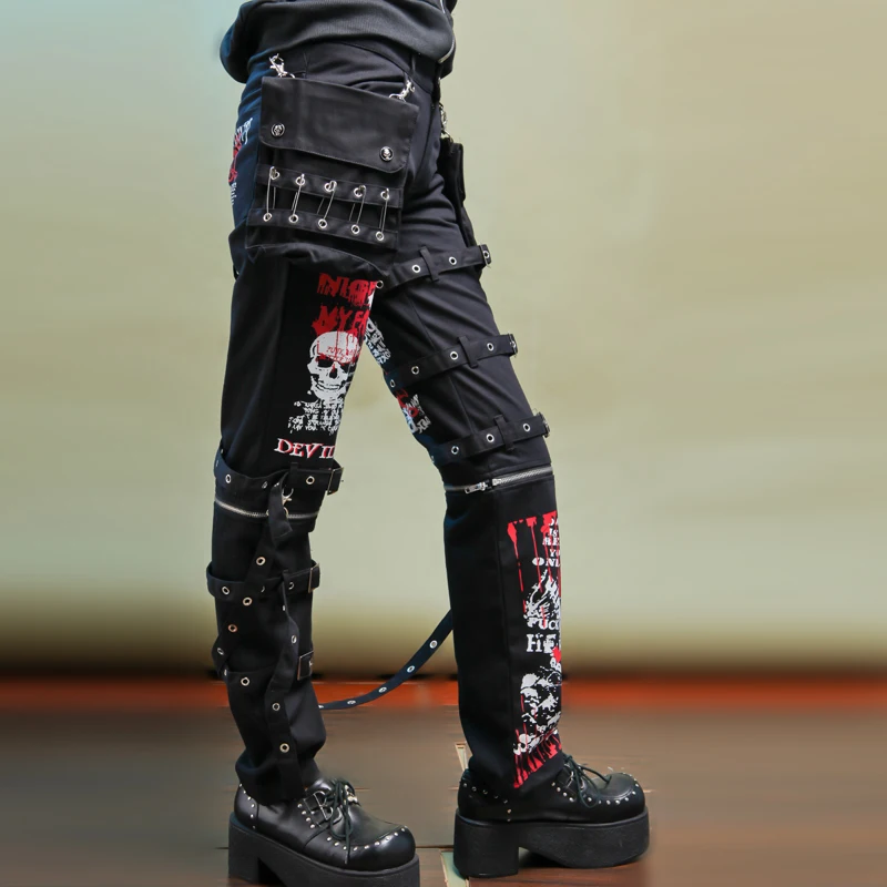 Y2k Jeans Pants Men Men's Jeans Punk Retro Skull Pattern Skeleton Gothic kill Matt Rock Printing Graffiti Straight Pants Neutral