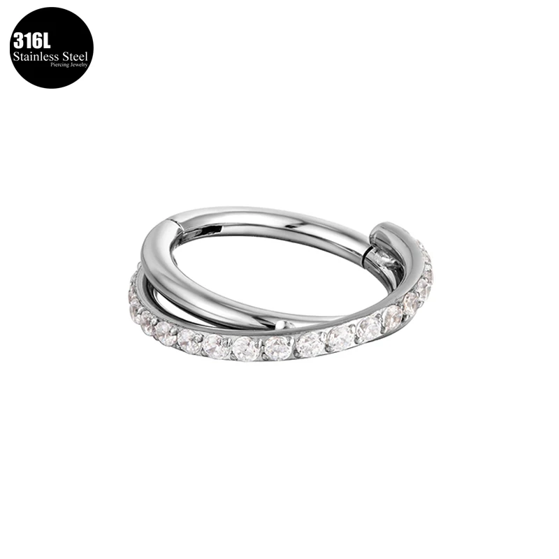 316L Stainless Steel Earrings Septum Piercing Nose Rings Zircon Clickers Rings Ear Cartilage Tragus Helix Piercing Body Jewelry