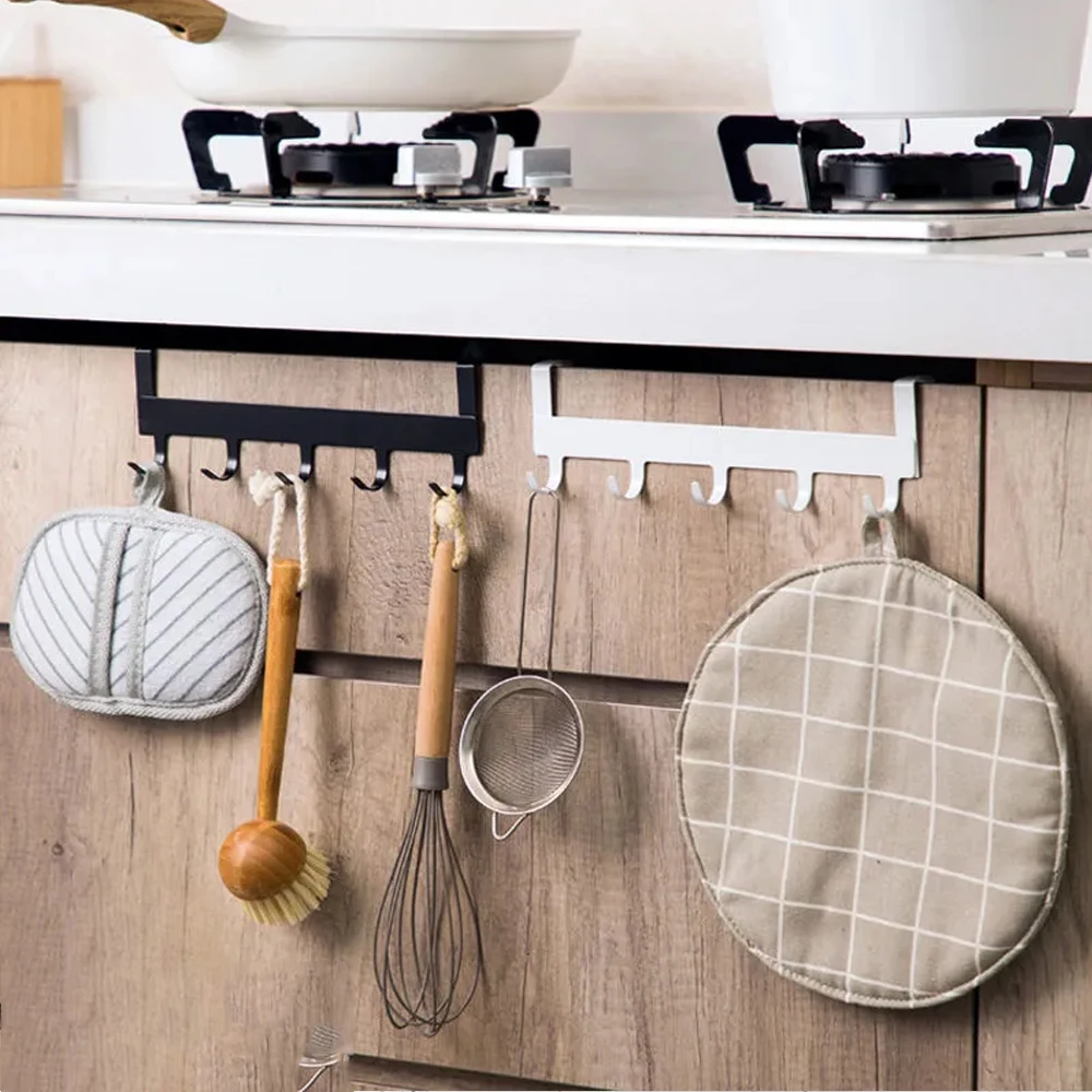 1Pc Hooks Over The Door 5 Hooks Home Bathroom Organizer Rack Clothes Coat Hat Towel Hanger Bathroom Kitchen Accessories