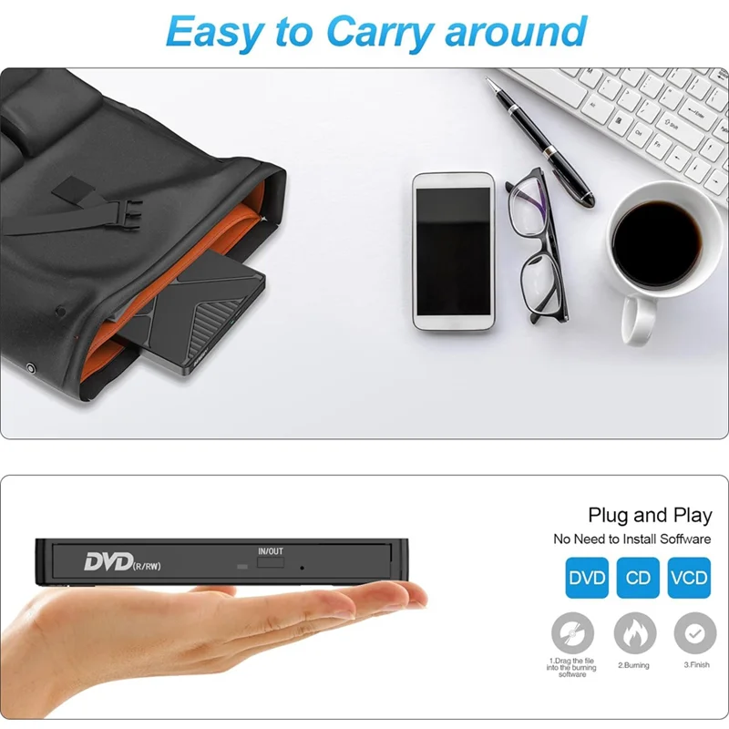 External DVD Drive USB3.0 CD-ROM Burner Portable Dual Interface Type-C USB CD DVD Burner For Laptop PC