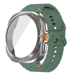 Ultra Case+Band with Tempered Glass Screen Protector for Galaxy Watch 7 44mm (Olive green Ti)