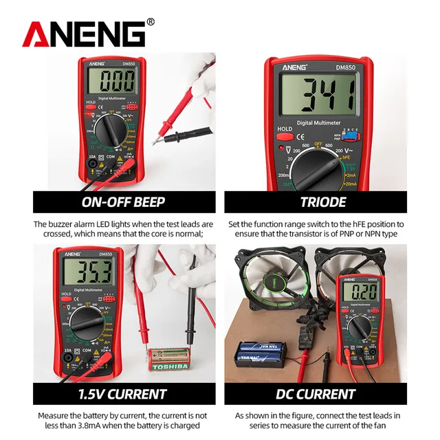 ANENG DM850 Digital Multimeter Automatic Professional 1999 Counts Auto AC/DC Votage Tester Ohm Current Ammeter Detector Tool 4