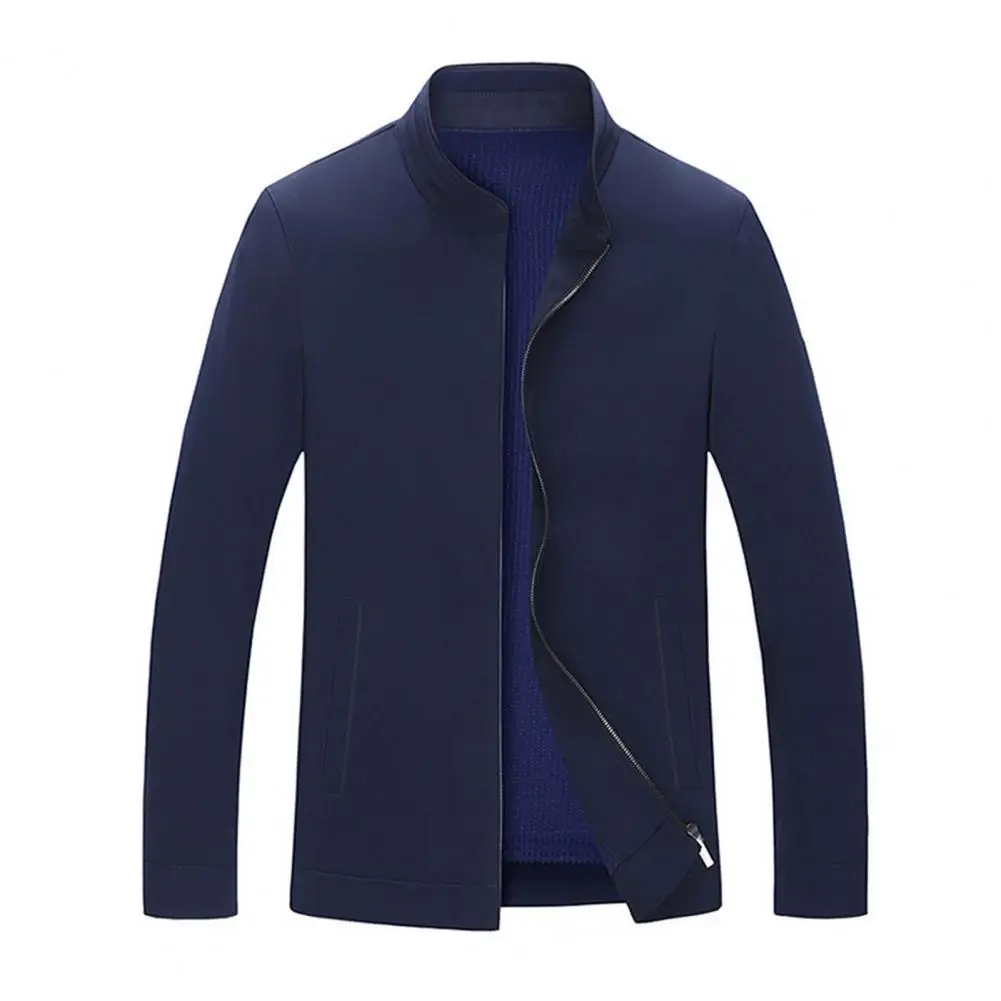 Men Coats Stand Collar Solid Color Long Sleeve Zipper Cardigan Slim Formal Business Pockets Jackets for men chaquetas hombre