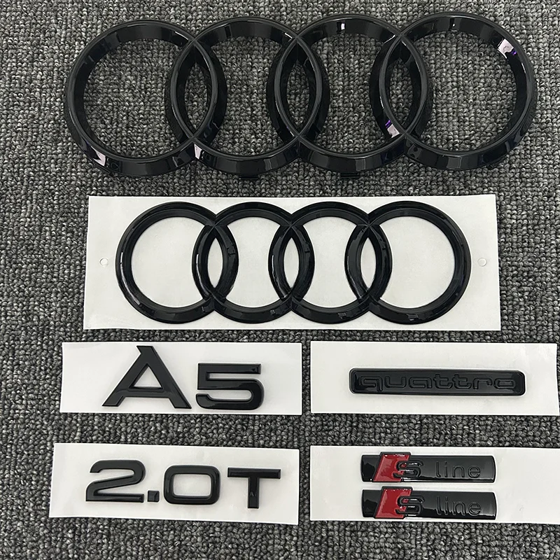 Auto Accessories 7PCS/set For Audi A5 Quattro 2.0T 2010- Car 4 Ring Front Grille Badge Rear Luggage Compartment Sticker